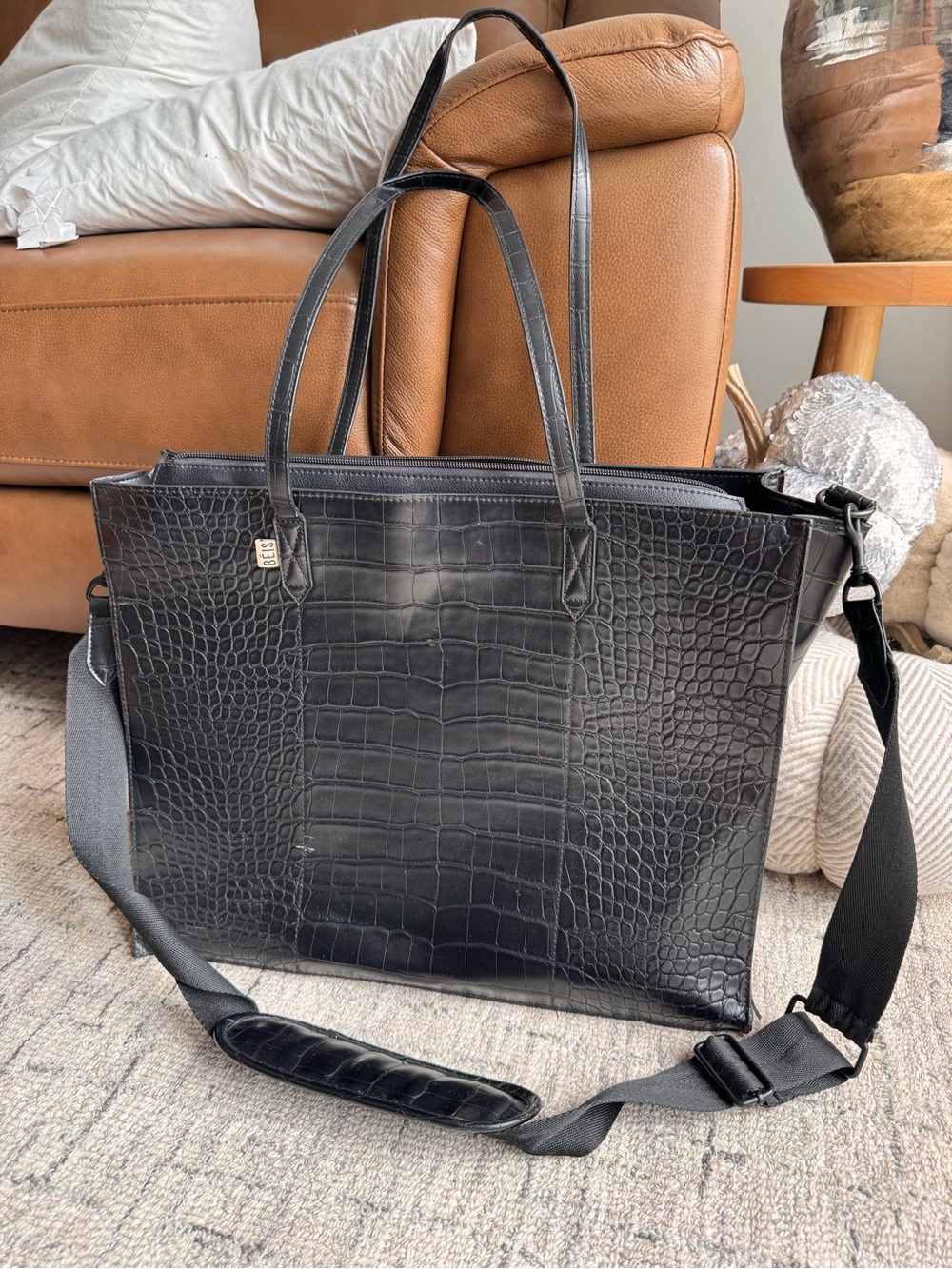 BEIS The Work Tote in Black Croc